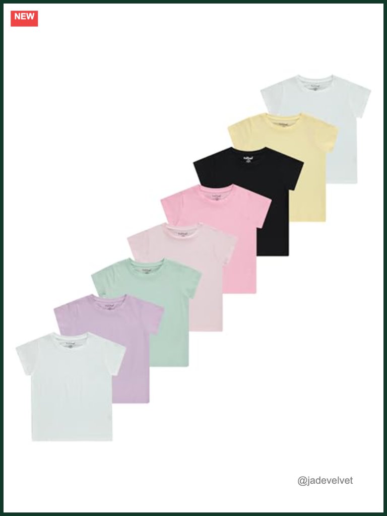 Girls' 8-Pack Cotton T-Shirts Crew Neck Short Sleeve Tees Multipack Sizes 416